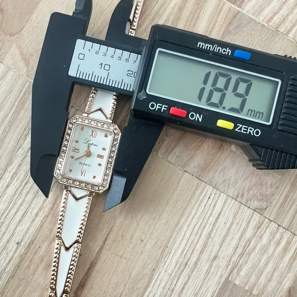 Ladies rose gold tone white enamel bracelet fashion watch NEW BATTERY